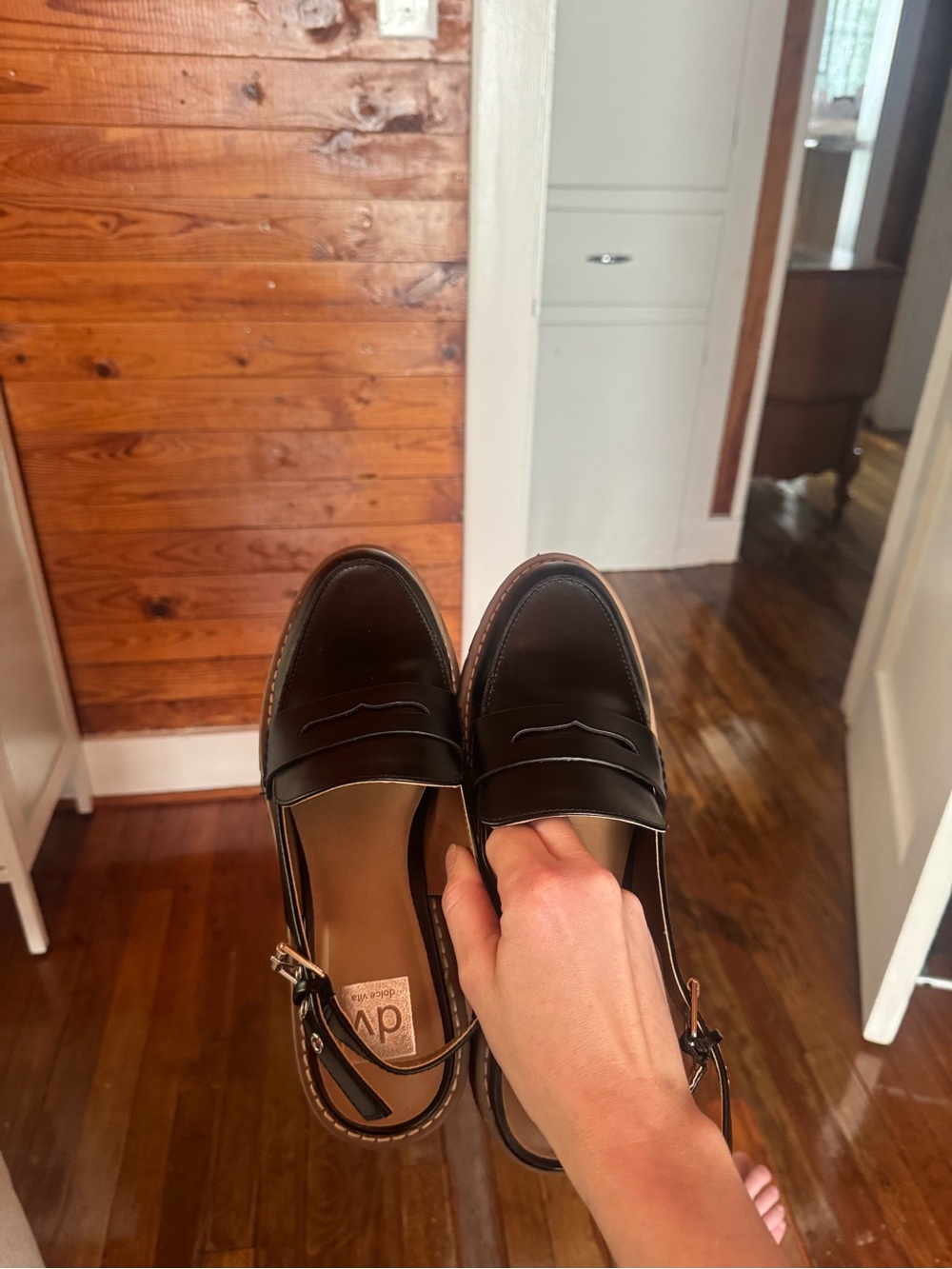 Dolce Vita Black Leather Loafers with Ankle Strap